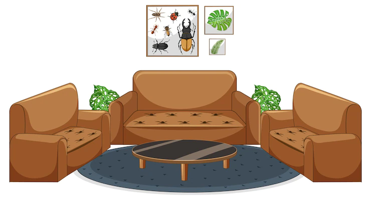 Living room furniture set on white background Free Vector