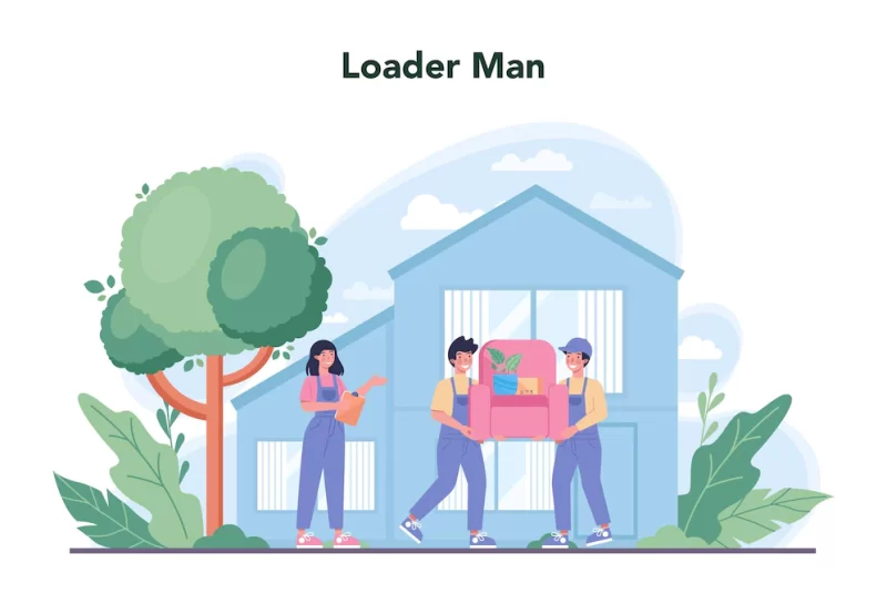 Loader concept worker in uniform carrying boxes delivery man holding box cargo transportation home moving service isolated flat illustration vector Free Vector