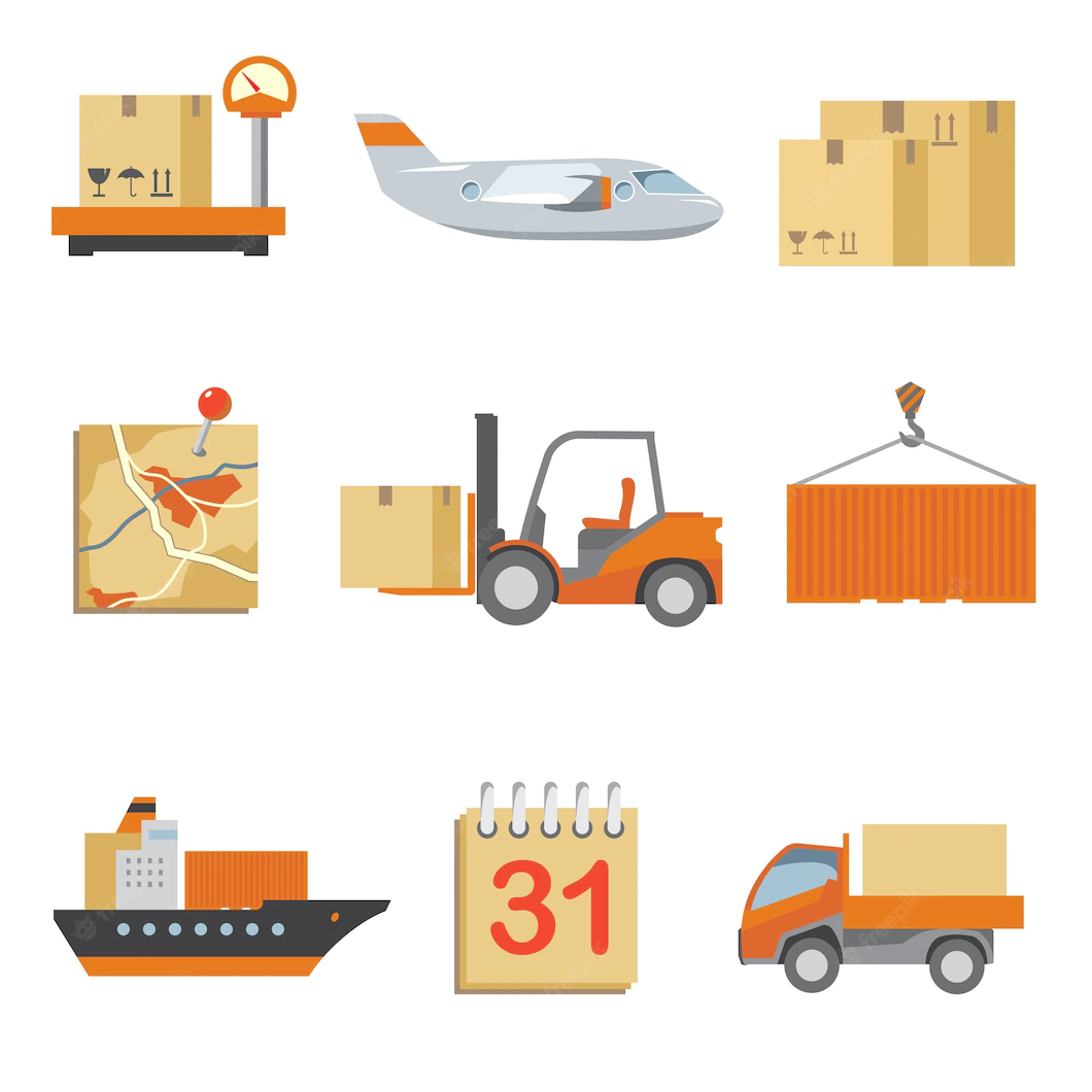 Logistics Icons Set Vintage Flat Style Truck Shipping Cargo Transport Box Delivery 1284 41404