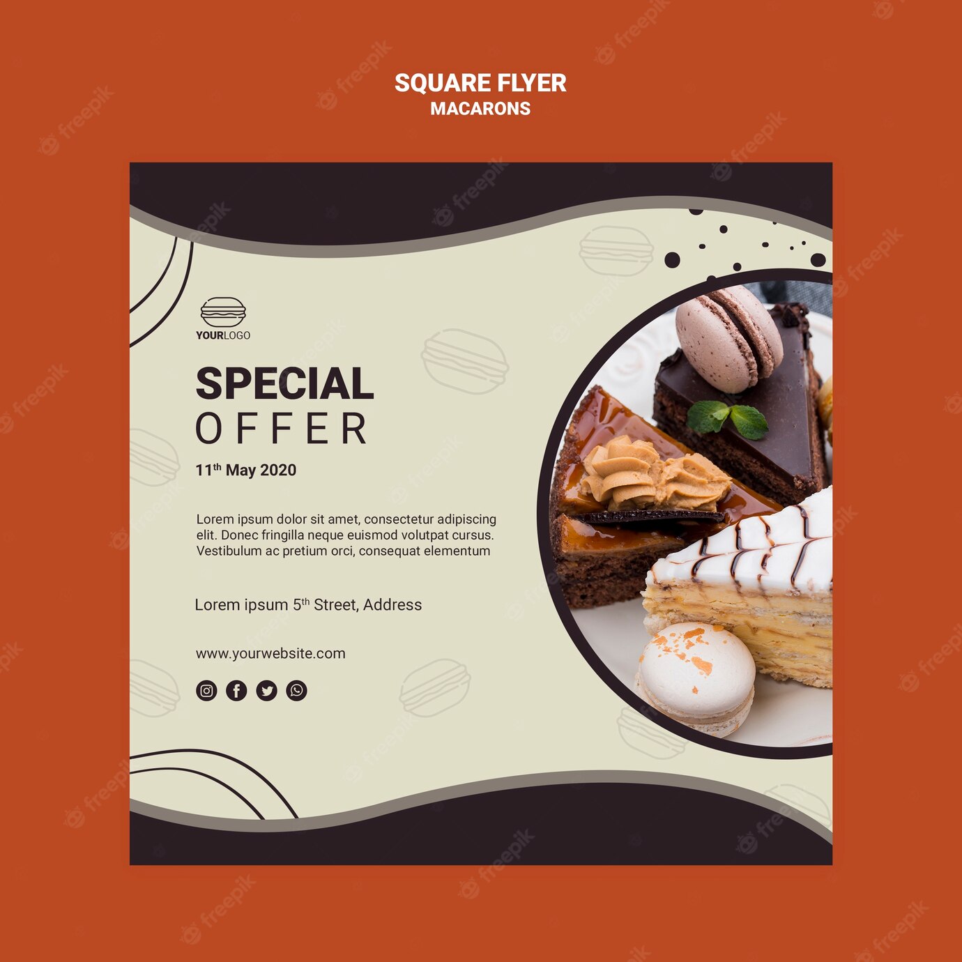 Macarons Square Flyer Design 23 2148555359
