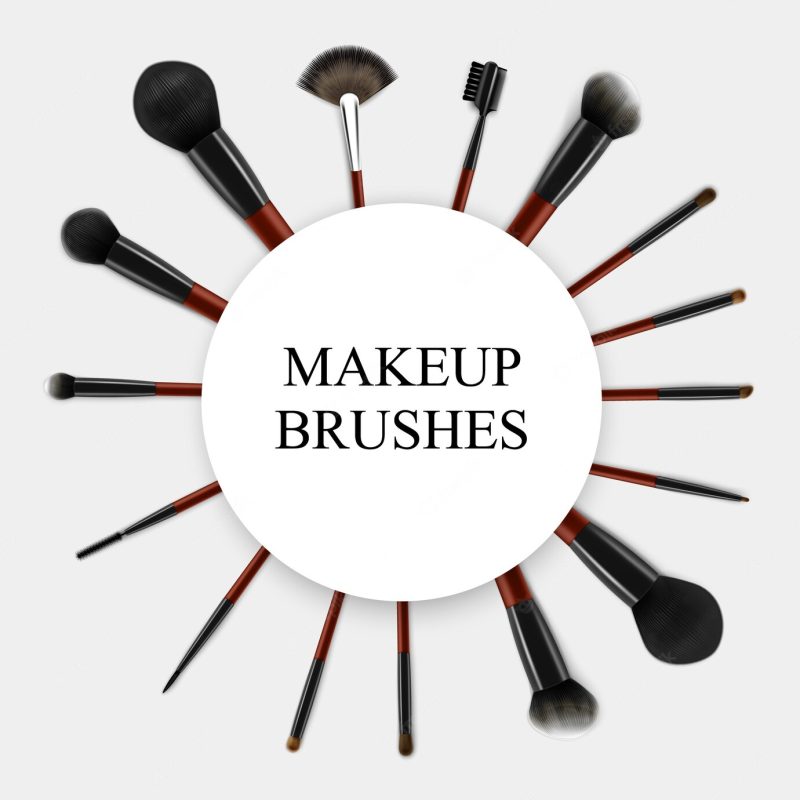 Makeup brushes realistic set frame Free Vector