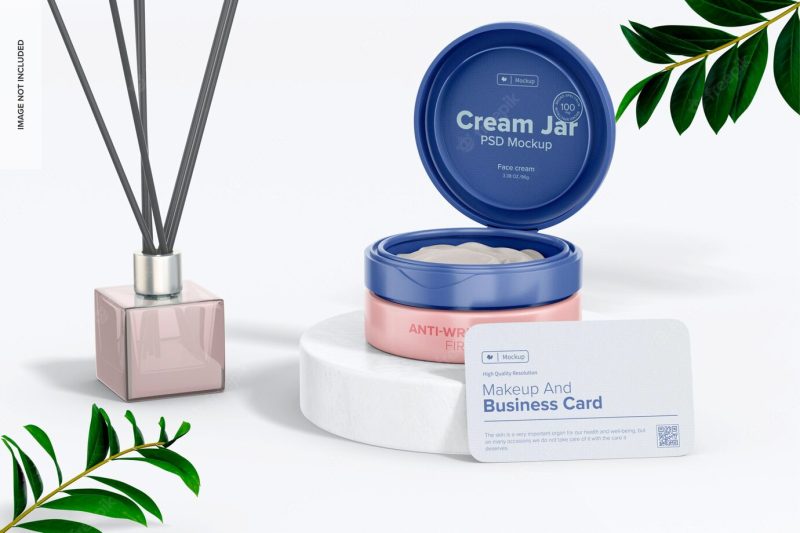 Makeup and business card scene mockup, front view Free Psd