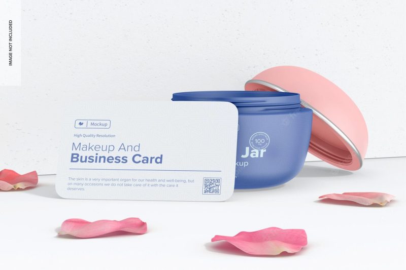 Makeup and business card scene mockup, perspective Free Psd