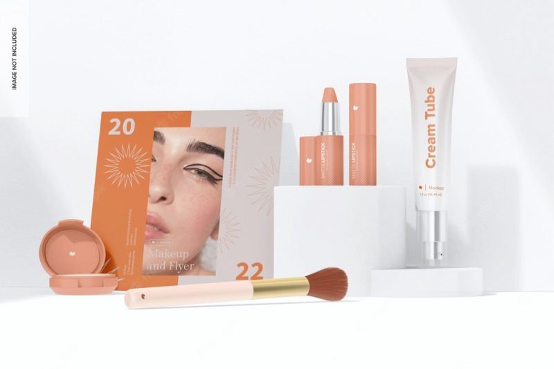 Makeup and flyer scenes mockup, on podiums Free Psd