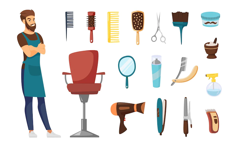 Male hairdresser character for kids illustrations set Free Vector