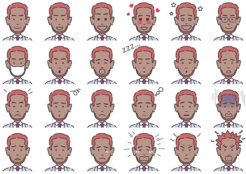 Man various facial expressions set isolated Free Vector