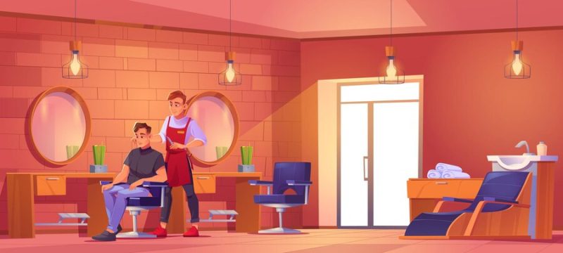 Man visit barbershop barber cutting hair to client Free Vector Man visit barbershop barber cutting hair to client Free Vector