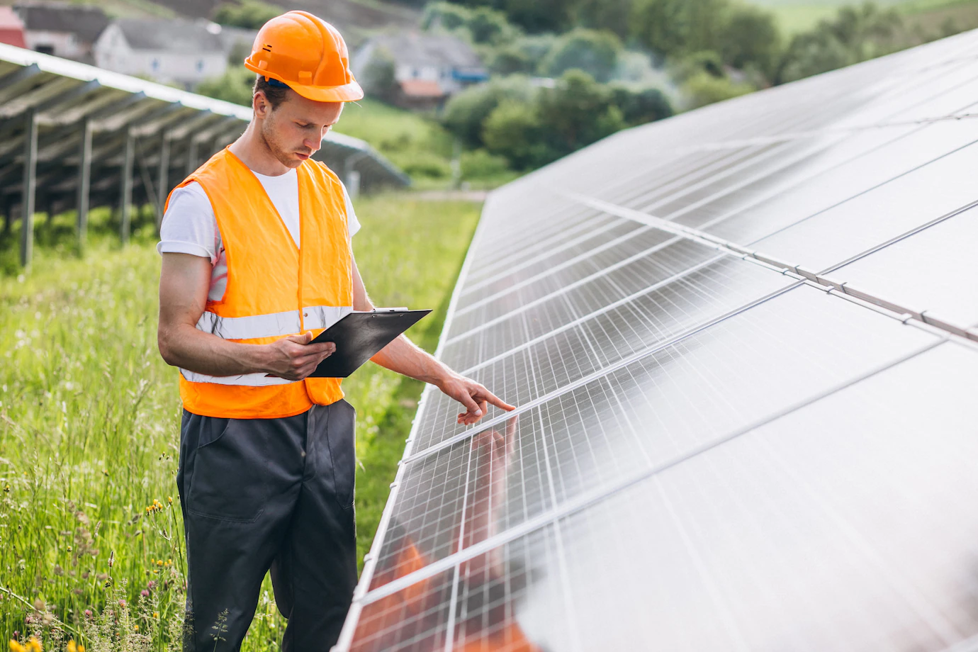 Man Worker Firld By Solar Panels 1303 15567