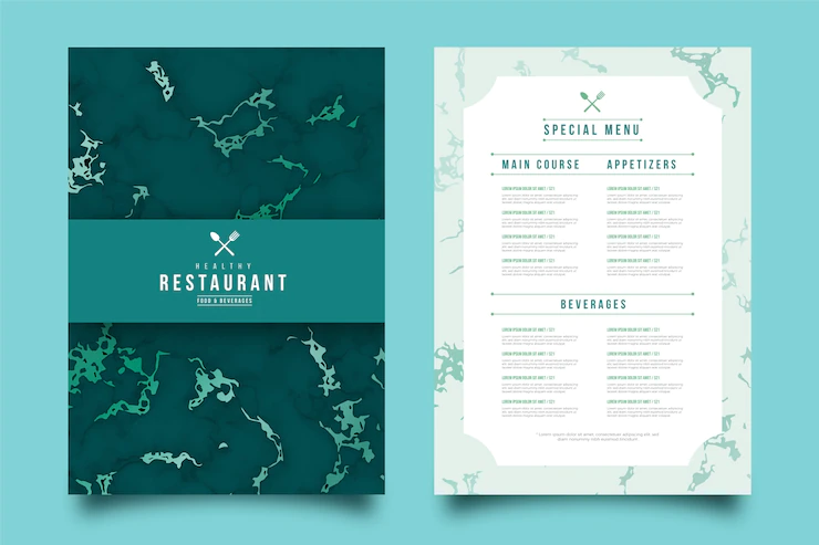 Marble healthy food restaurant menu template Free Vector