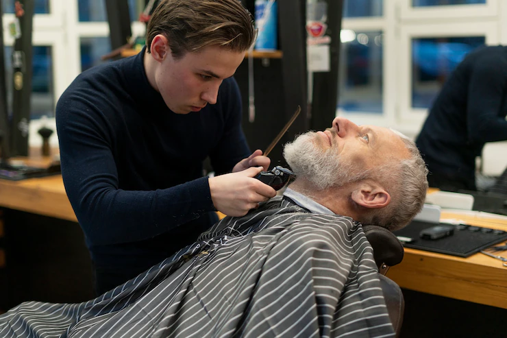 Medium Shot Senior Man Getting Groomed 23 2149220555