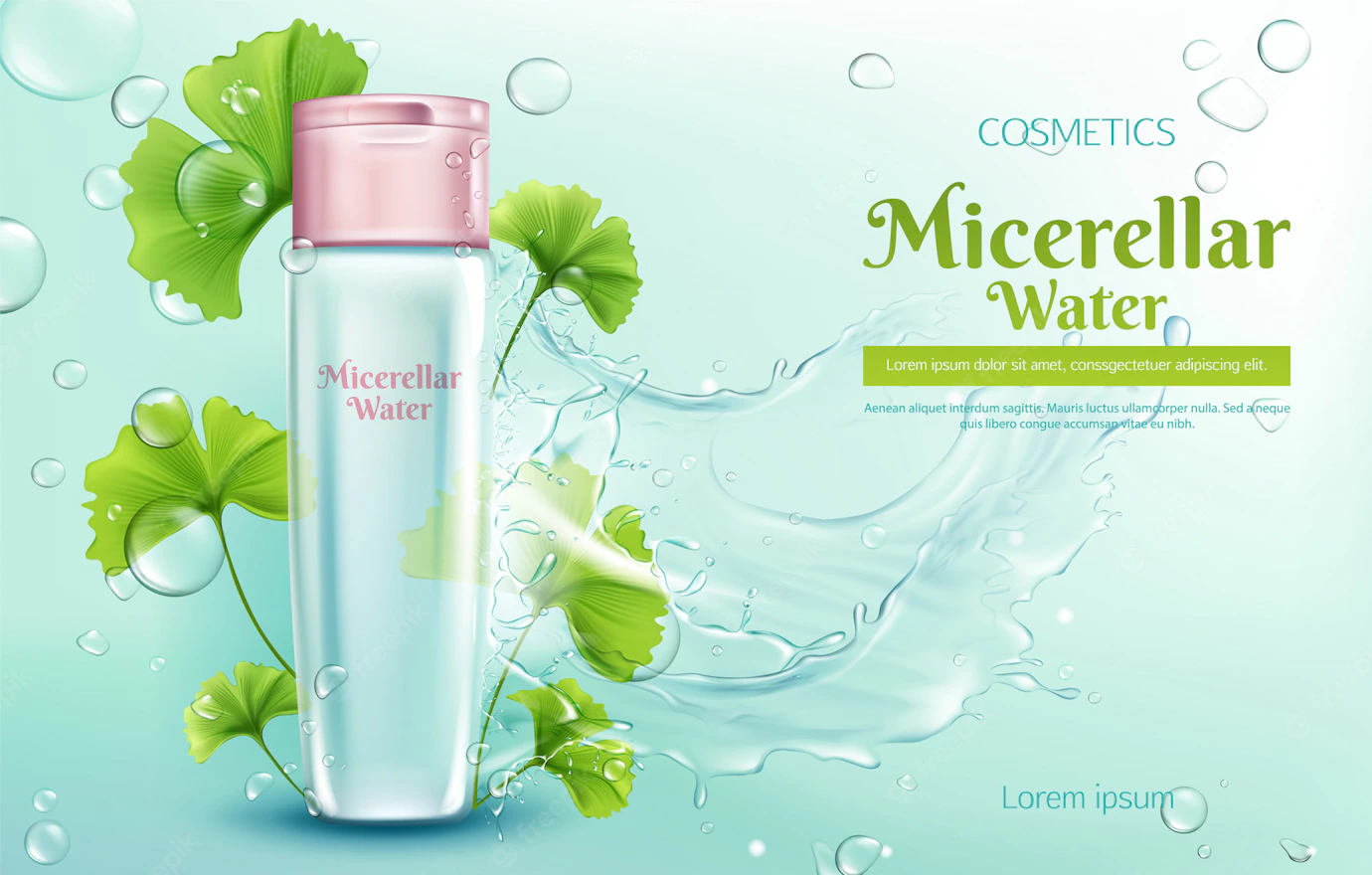 Micellar Water With Ginkgo Biloba Extract Makeup Cleaning 3d Realistic Vector Advertising Banner Poster 33099 1252