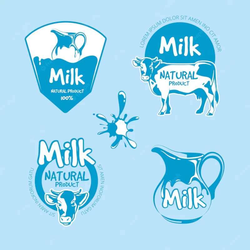 Milk and dairy farm product logo vector set. fresh natural beverage organic illustration Free V