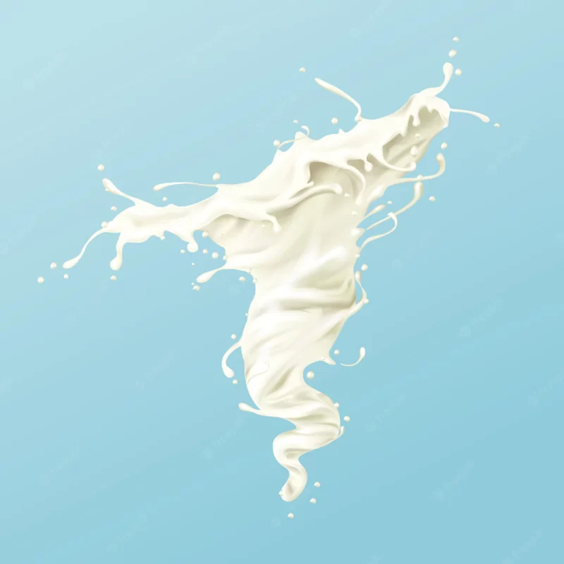 Milk swirl or white paint splash or whirlpool with droplets and splatters Free Vector