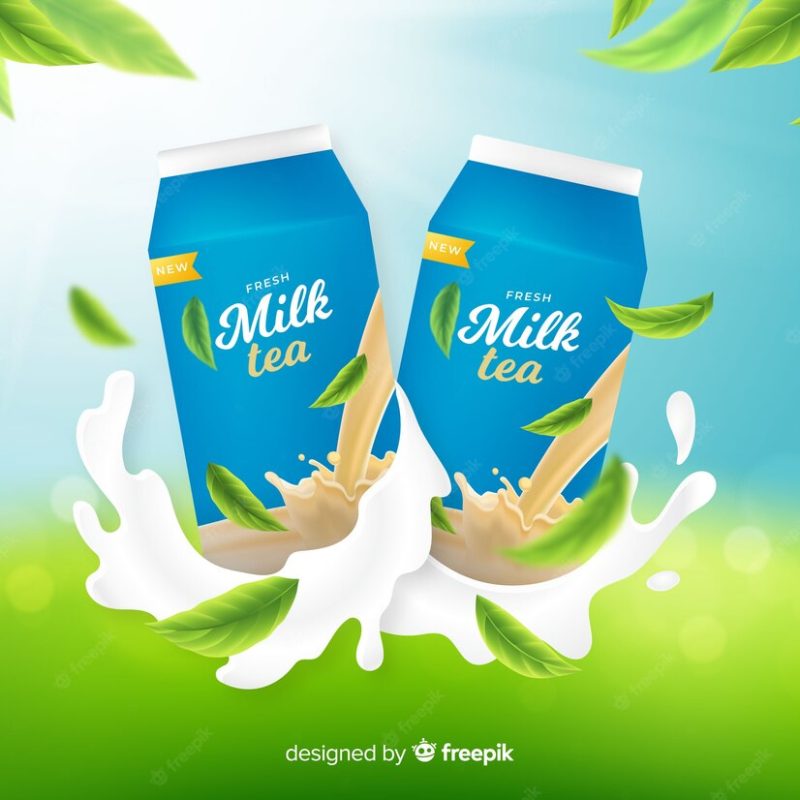 Milk tea advertisement background Free Vector