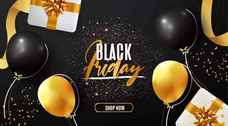 Moden black friday sale banner with realistic elements Free Vector