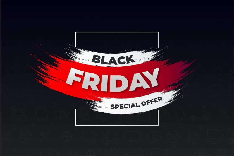 Modern black friday banner with abstract red brush stroke Free Vector