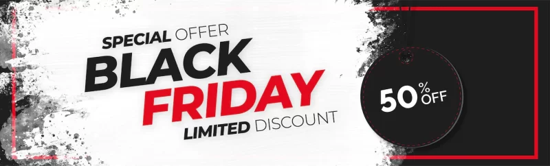 Modern black friday horizontal banner with white brush stroke background Free Vector