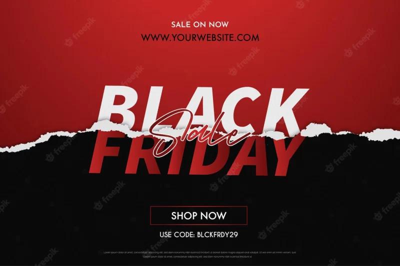 Modern black friday sale banner background with paper effect Free Vector