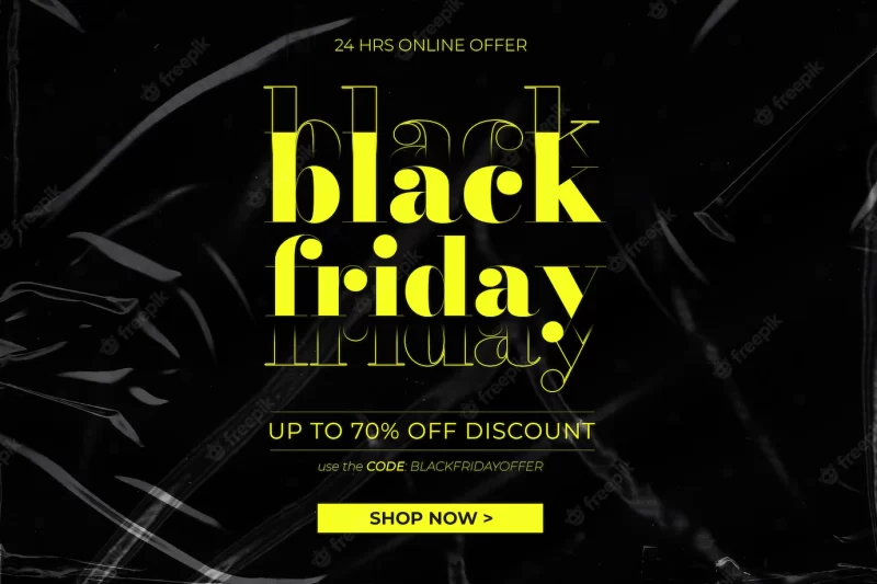 Modern black friday sale banner with wrinkled plastic background Free Psd