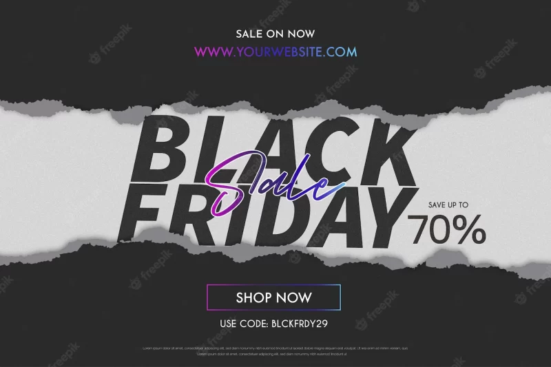 Modern black friday sale with papercut design banner Free Vector