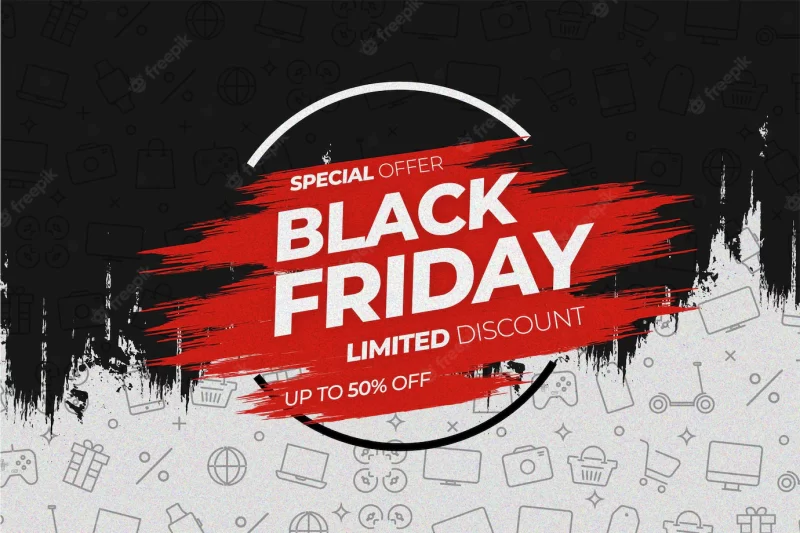 Modern black friday sale with splash design and shop icons background Free Vector