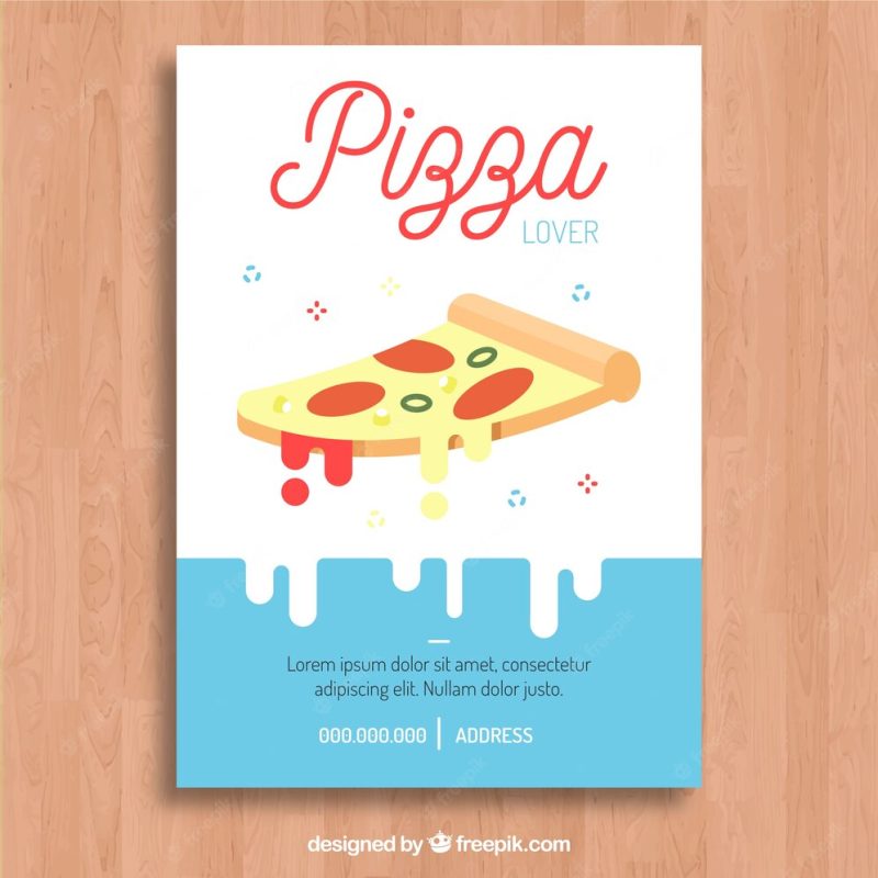 Modern brochure with tasty slice of pizza with cheese Free Vector