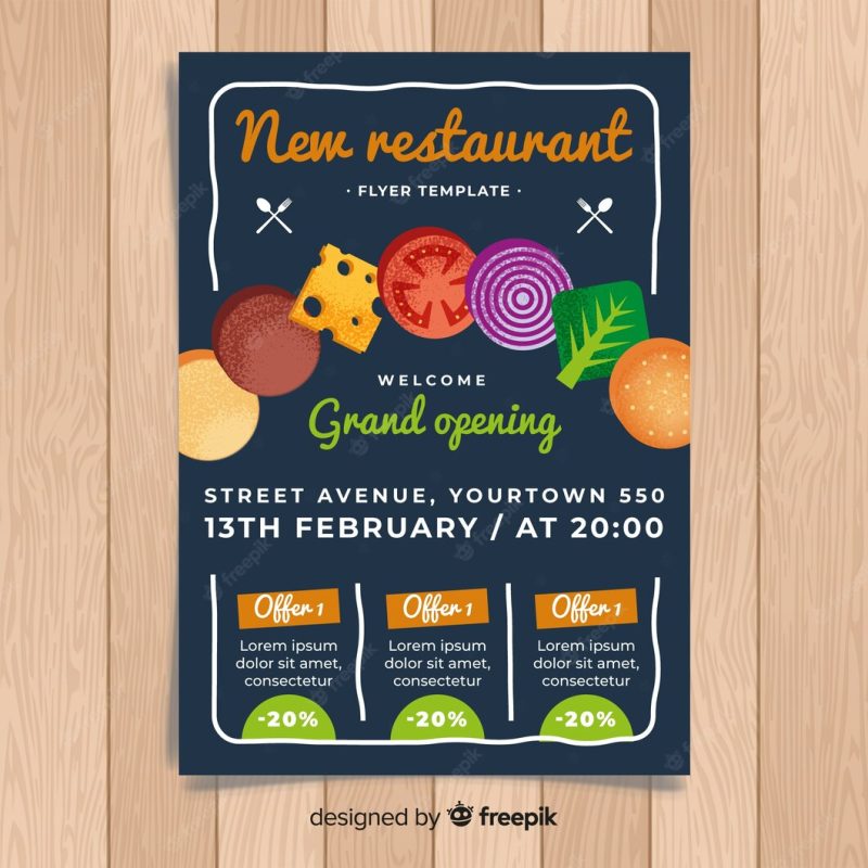 Modern restaurant flyer template with flat design Free Vector