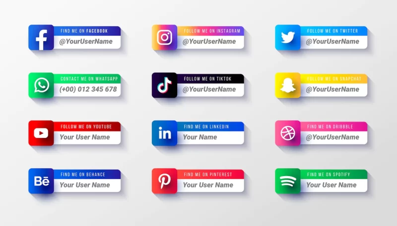 Modern social media lower third icons collection template Free Vector