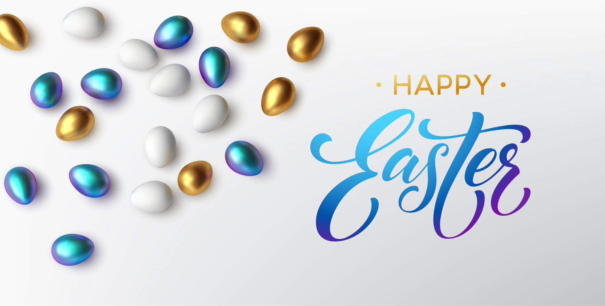 Modern Trendy Golden Metallic Shiny Typography Happy Easter Background Easter Eggs 3d Realistic Lettering Design Flyers Leaflets Posters Cards Vector Illustration Eps10 87521 2794