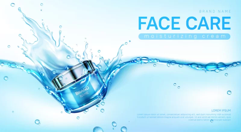 Moisturizing face cream in water splash Free Vector