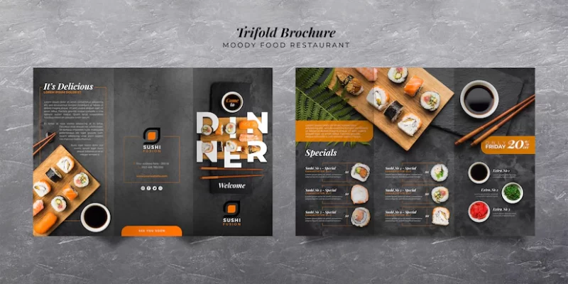 Moody food restaurant trifold brochure Free Psd