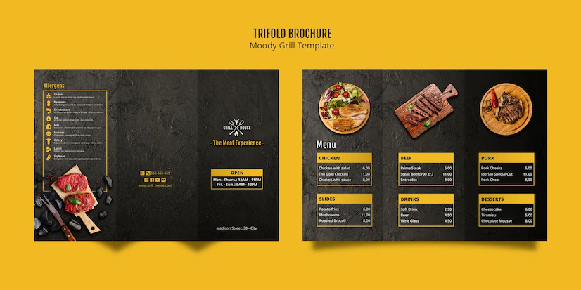 Moody Grill Trifold Brochure Template 23 2148441837