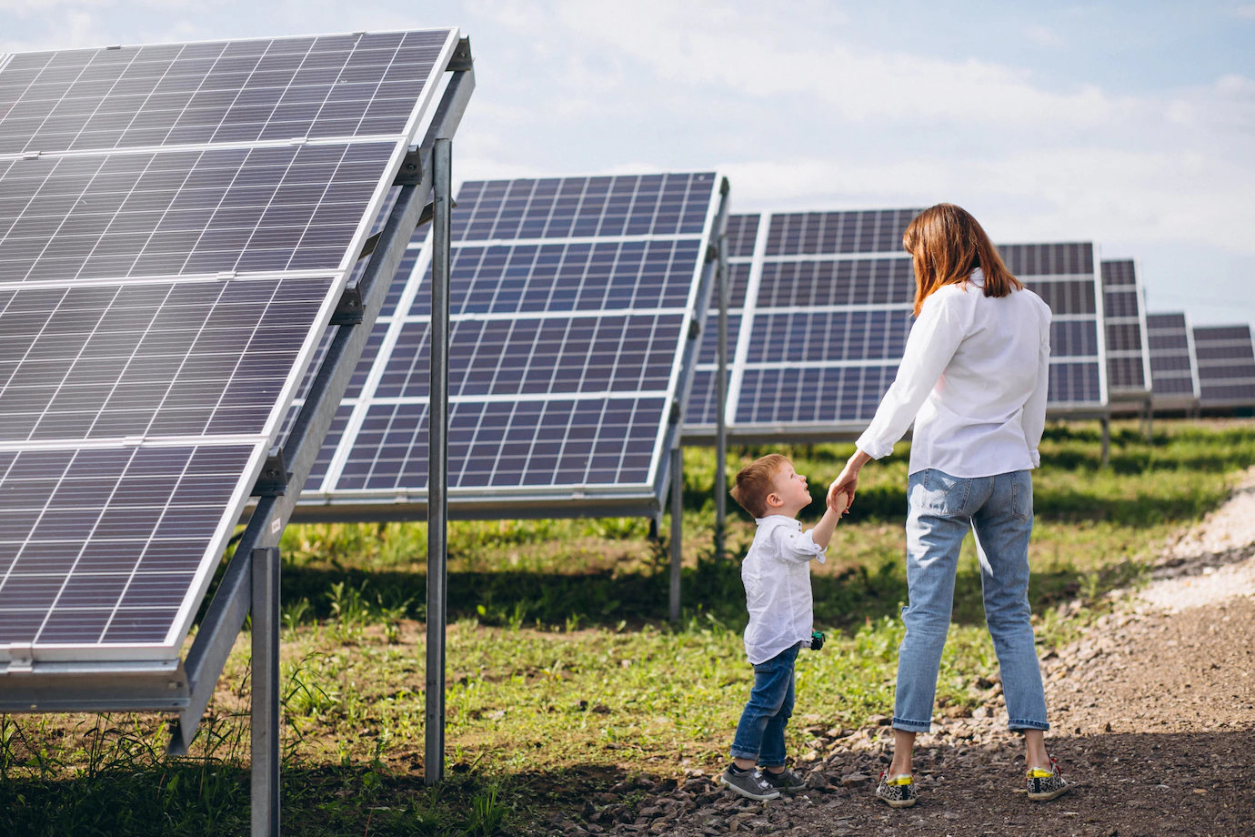 Mother With Her Little Son By Solar Panels 1303 15542