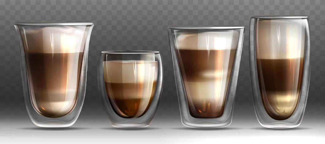 Mug Full Latte Cappuccino With Milk Foam Different Shapes Glass Cups With Hot Coffee 88138 504