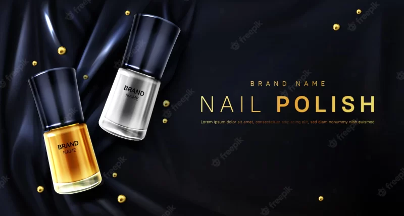 Nail polish 3d bottles gold and silver palette Free Vector