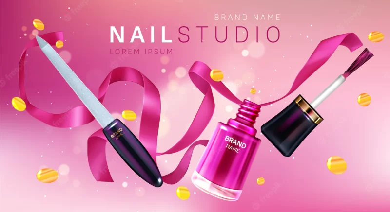 Nail studio, manicure salon brand poster Free Vector