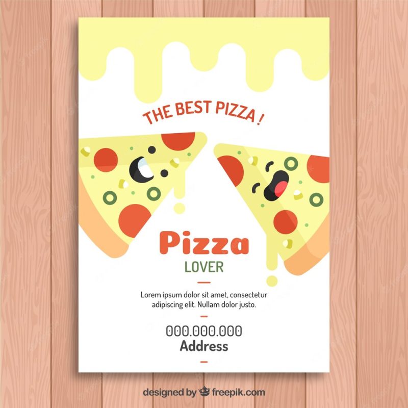 Nice brochure with slices of cheese pizza Free Vector