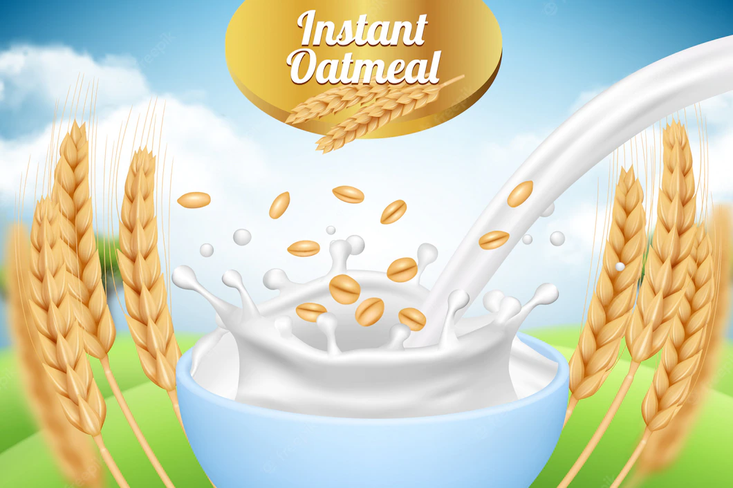 Oatmeal Ad Placard Template With Milk Wheat Healthy Organic Food Farm Products Packaging Background Template Realistic 80590 7715