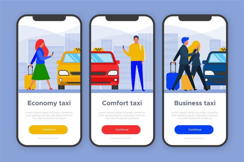 Onboarding app theme for taxi service Free Vector