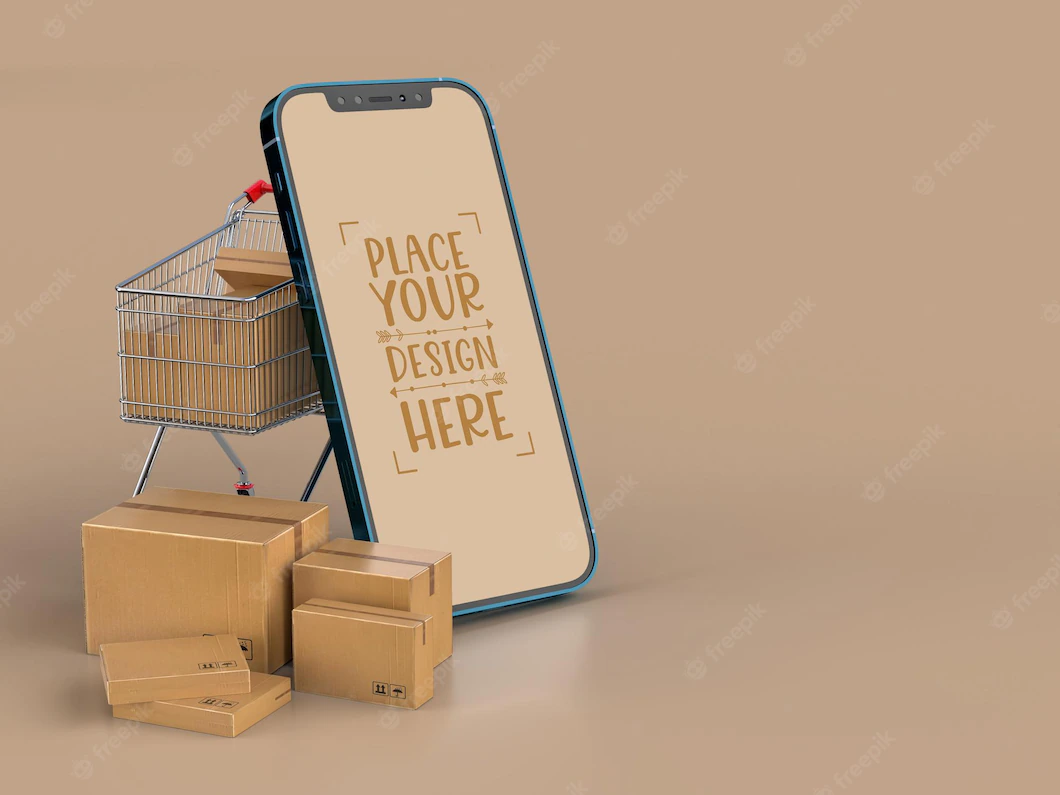 Online Delivery With Smartphone Mockup Template With Delivery Package 1150 38852