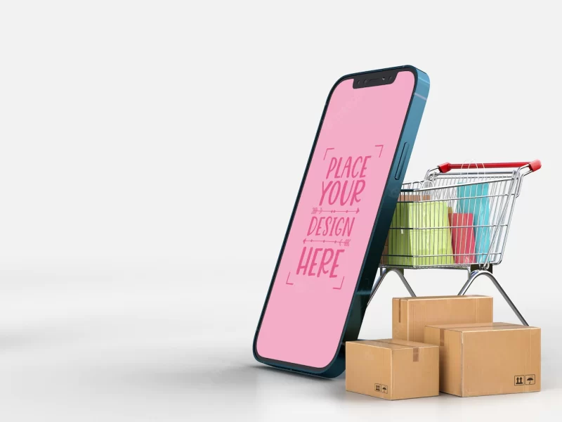 Online delivery with smartphone mockup template with delivery package Free Psd