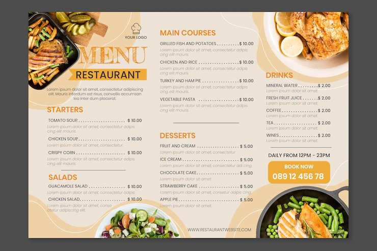 Organic Flat Rustic Restaurant Menu Template With Photo 52683 62703