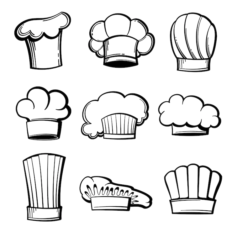 Outline chef hats and toques set Free Vector