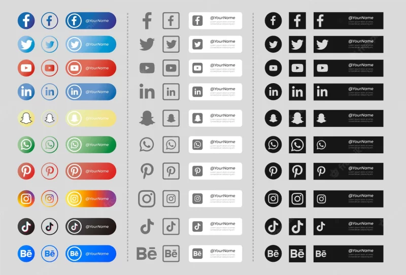 Pack of banners with social media icons black and white Free Vector