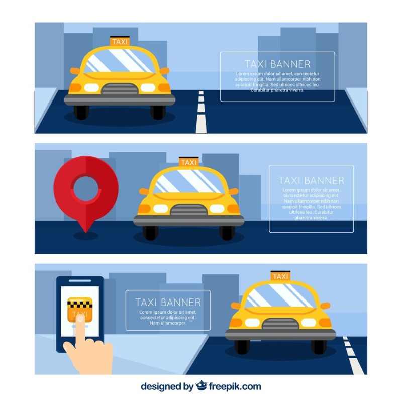 Pack of three taxi application banners Free Vector