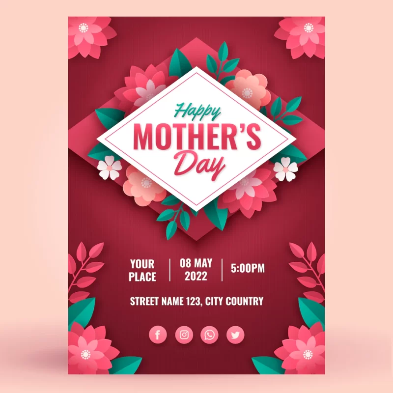 Paper style mothers day greeting card template Free Vector