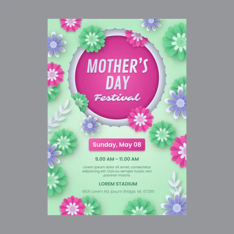 Paper style mothers day vertical flyer template Free Vector