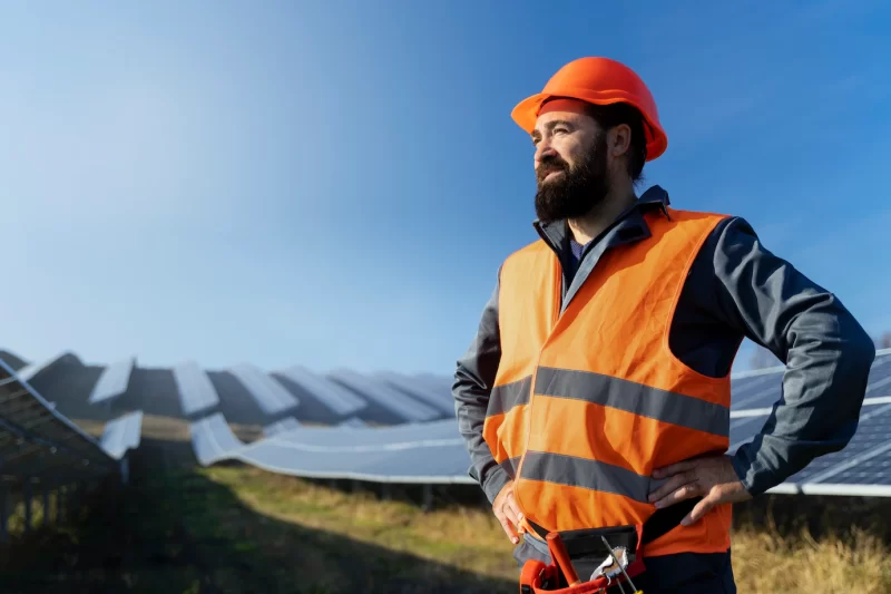 Person near alternative energy plant Free Photo