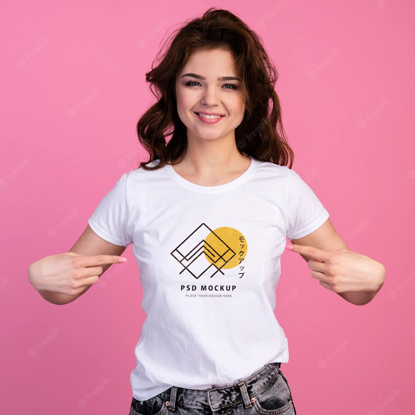 Person With Excited Expression Pointing Tshirt Mockup 23 2149106999