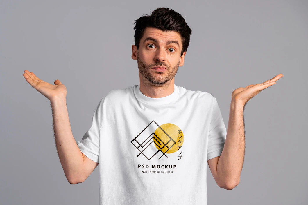 Person With Excited Expression Wearing Tshirt Mockup 23 2149106996